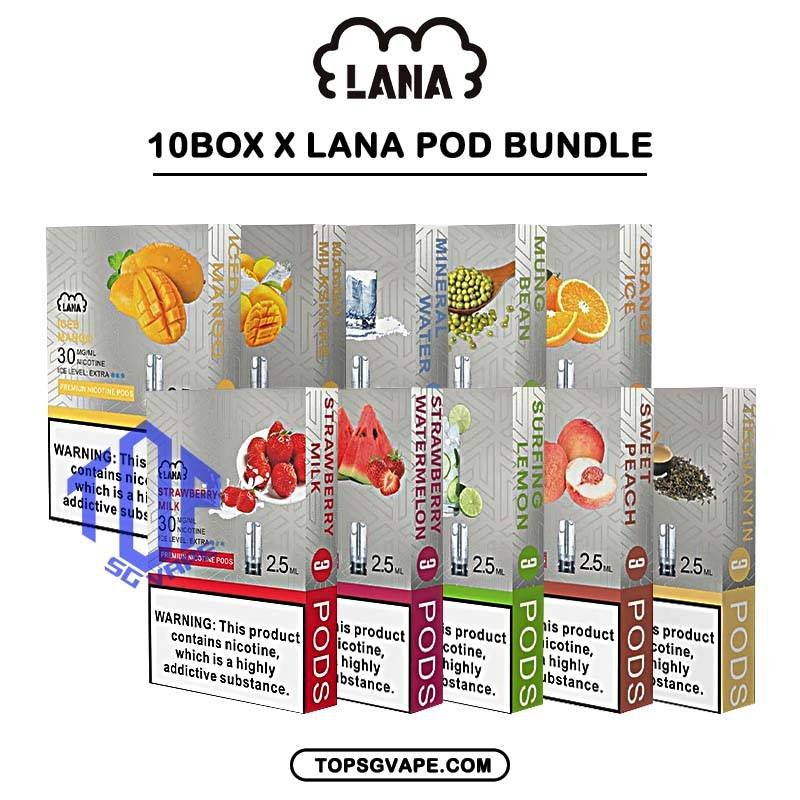 10 X LANA POD - TOP SG VAPE SINGAPORE SHOP The 10 X LANA POD Package Include : 10 Box x LANA POD Flavour Bundle Set Free Delivery Lana Vape FLAVOUR Prefilled Pod Product Introduction ,Ready stock At in our sg Singapore store online shop. The pods uses transparent plastic as the oil storage tank, uses high-quality ceramic cores, has the best oil sealing technology, and uses high-quality filter cotton to ensure the cleanliness of the lana pod. Each pod is pre-filled with 2.5ml e-cigarette liquid capacity and the individual Lana pods reach 600PUFFS, satisfying most people’s needs. Whether you are a consumer or an agent, Lana Pod can give you the price you want. Specifications : Pod capacity : 2.5ml Nicotine Strength : 3% (30mg) Pods Per Box : 3 Pods ⚠️LANA POD COMPATIBLE DEVICE WITH⚠️ DD3s Device DD Touch Device DD Cube Device Lana Device Instar Device Relx Classic Device Sp2 Device Sp2 Legendaa Device Sp2 M Series Device ⚠️LANA POD FLAVOUR LINE UP⚠️ Berry Blast Berry Grapefruit BlueBerry Ice Cantaloupe Cold Coke Cranberry Juice Juicy Grape Guava Iced Coffee Iced Tea Jasmine Long Jing Kiwi Blend Skittles Lush Ice Watermelon Iced Lychee Iced Mango Mango Milkshake Mango Passion Fruit Mineral Water Mung Bean Oolong Tea Orange Ice Passion Fruit Peach Grape Banana Peppermint Pineapple Popsicle Icy Slush Red Wine Root Beer Sour Apple Strawberry Milk Strawberry Watermelon Surfing Lemon Sweet Peach Taro Ice Cream Tie Guan Yin SG VAPE COD SAME DAY DELIVERY , CASH ON DELIVERY ONLY. TAKE BULK ORDER /MORE ORDER PLS CONTACT ME : TOPSGVAPE (WHATSAPP) VIEW OUR DAILY NEWS INFORMATION VAPE : TELEGRAM CHANNEL