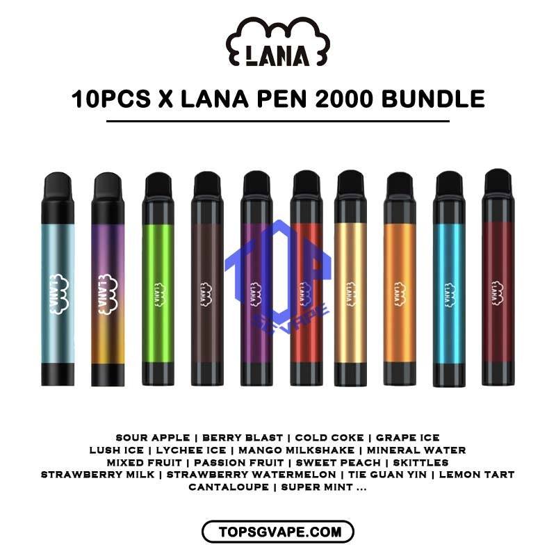 10 X LANA PEN 2000 DISPOSABLE - TOP SG VAPE SINGAPORE SHOP The Lana Pen 2000 Puffs ( 2K ) Disposable Vape Ready stock in our sg singapore store online shop for same day delivery. This Kit has a fashionable appearance. It uses a stainless steel tube as a carrier and wraps a layer of transparent glass. Lana always pays attention to the user's comfort and brings customers the ultimate holding experience. The Lana pen is equipped with a high-quality filter cotton core, and the newly developed fog Chemical technology, intelligent temperature control chip, the cigarette holder adopts ergonomic design, which fits most people's lips and creates a natural smoking experience. The Lana pen does not need to be charged repeatedly and can be thrown away after use. The built-in battery capacity of 1000mAh, 6ml of cigarette The oil reserve ensures that users can finish each Lana vape, and each can pump 2000puffs on average. Lana pays attention to the use experience of each customer and continuously improves the product, only to bring better products to customers. Specification : Puff: 2000 Puffs Nicotine Strength: 3.5% (35mg) E-Liquid Capacity: 6ml Battery Capacity: 1000mAh Package Include : 10 X LANA PEN 2000 Puffs Free Delivery Charge ⚠️LANA PEN 2000 DISPOSABLE FLAVOUR LIST⚠️ Lush Ice (Watermelon) Tie Guan Yin Strawberry Watermelon Lychee Iced Grape Iced Coconut Juice Lime Passion Fruit Passion Fruit Sweet Peach Sour Apple Mineral Water Cold Coke Mix Fruit Berry Blast Mango Milkshake Strawberry Milk Skittle Super Mint Lemon Tart Cantaloupe (Honeydew) SG VAPE COD SAME DAY DELIVERY , CASH ON DELIVERY ONLY. TAKE BULK ORDER /MORE ORDER PLS CONTACT ME : TOPSGVAPE (WHATSAPP) VIEW OUR DAILY NEWS INFORMATION VAPE : TELEGRAM CHANNEL