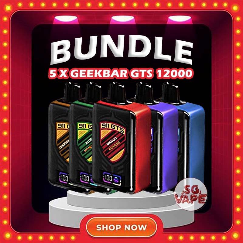 5 X GEEKBAR 911 GTS 12K / 12000 PUFFS DISPOSABLE - SG VAPE JJ Get 5 pcs X GEEKBAR 911 GTS 12K / 12000 DISPOSABLE with amazing price! FREE DELIVERY This GEEKBAR GTS 911 12k / 12000 disposable pod boasts a cutting-edge design, featuring a smart screen indicator that displays both battery and e-liquid balance percentages. With this user-friendly innovation, you're always in control of your vaping session. Discover out signature Aloe Honeydew flavor, alongside popular options like GEEKBAR 12000 ChocoMocha , Grape Honeydew , Grape Lychee , Mango Berries , Mango Pineapple , and Peanut Butter . For those craving extra sweetness, you can also enjoy Strawberry Lime or Watermelon Kiwi Guava flavors. Specifition : Puffs : 12,000 Battery Capacity : Type-C Rechargeable Nicotine Strength : 5% Charging Time : Roughly 10 min - 15 min ⚠️GEEKBAR GTS 911 12000 FLAVOUR LINE UP⚠️ Aloe Honeydew ChocoMocha Grape Honeydew Grape Lychee Mango Berries Mango Pineapple Peanut Butter Strawberry Lime Vanilla Cream Puffs Watermelon Kiwi Guava SG VAPE COD SAME DAY DELIVERY , CASH ON DELIVERY ONLY. ORDER BEFORE 5PM , SAME DAY NIGHT SLOT 20:00PM – 23:00PM RECEIVED PARCEL. TAKE BULK ORDER /MORE ORDER PLS CONTACT US : SGVAPEJJ VIEW OUR DAILY NEWS INFORMATION VAPE : SGVAPEJJ