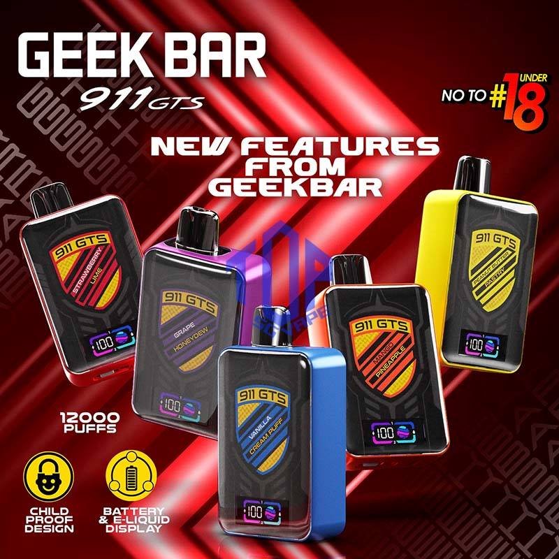 GEEKBAR 911 GTS 12000 DISPOSABLE - TOP SG VAPE SINGAPORE SHOP This GEEKBAR GTS 911 12k / 12000 disposable pod boasts a cutting-edge design, featuring a smart screen indicator that displays both battery and e-liquid balance percentages. With this user-friendly innovation, you're always in control of your vaping session. Discover out signature Aloe Honeydew flavor, alongside popular options like GEEKBAR 12000 ChocoMocha , Grape Honeydew , Grape Lychee , Mango Berries , Mango Pineapple , and Peanut Butter . For those craving extra sweetness, you can also enjoy Strawberry Lime or Watermelon Kiwi Guava flavors. Specifition : Puffs : 12,000 Battery Capacity : Type-C Rechargeable Nicotine Strength : 5% Charging Time : Roughly 10 min - 15 min ⚠️GEEKBAR GTS 911 12000 FLAVOUR LINE UP⚠️ Aloe Honeydew ChocoMocha Grape Honeydew Grape Lychee Mango Berries Mango Pineapple Peanut Butter Strawberry Lime Vanilla Cream Puffs Watermelon Kiwi Guava SG VAPE COD SAME DAY DELIVERY , CASH ON DELIVERY ONLY. TAKE BULK ORDER /MORE ORDER PLS CONTACT ME : TOPSGVAPE (WHATSAPP) VIEW OUR DAILY NEWS INFORMATION VAPE : TELEGRAM CHANNEL